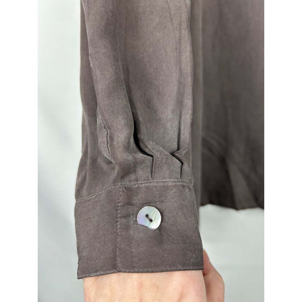 Silk Essentials Womens 2X Gray 100% Silk Button-Up Shirt With Pocket & Long Slee - Picture 4 of 11